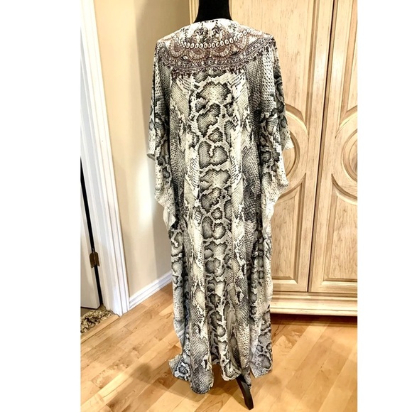 NWT La Moda Swim Cover-Up Caftan Snakeskin print Maxi Dress w/ Embellishments OS - Picture 2 of 8